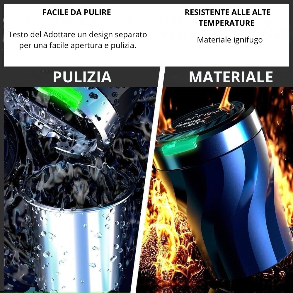 Posacenere Auto, 2 Pezzi Posacenere Chiuso, Luce LED Automatica, Sigillata, Deodorizzazione, Antivento, Ignifuga, Staccabile, Grande Capacità