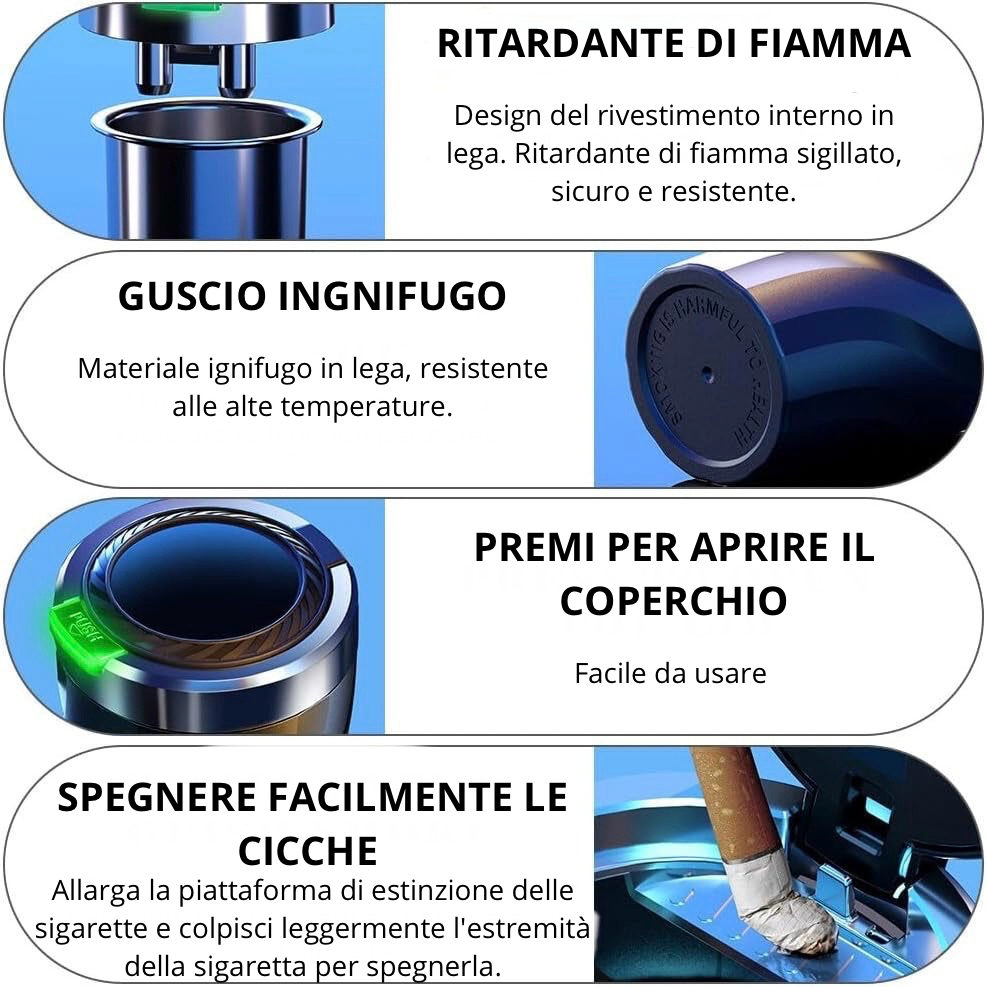 Posacenere Auto, 2 Pezzi Posacenere Chiuso, Luce LED Automatica, Sigillata, Deodorizzazione, Antivento, Ignifuga, Staccabile, Grande Capacità