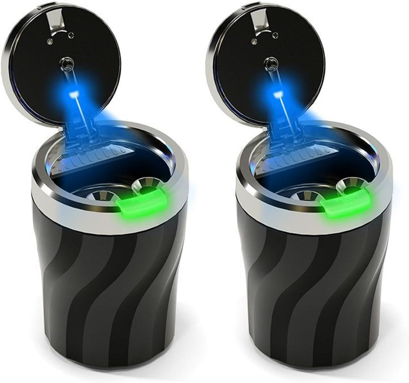 Posacenere Auto, 2 Pezzi Posacenere Chiuso, Luce LED Automatica, Sigillata, Deodorizzazione, Antivento, Ignifuga, Staccabile, Grande Capacità