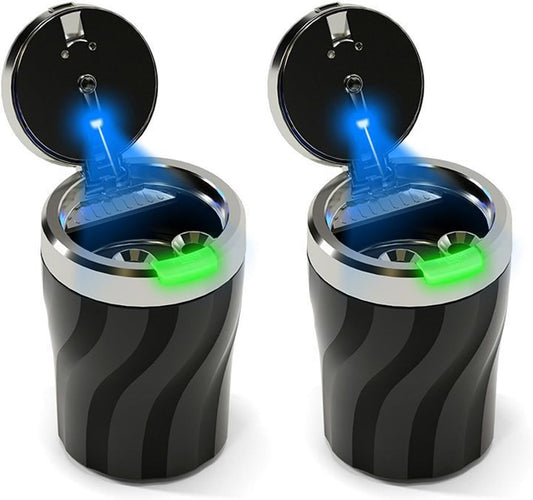 Posacenere Auto, 2 Pezzi Posacenere Chiuso, Luce LED Automatica, Sigillata, Deodorizzazione, Antivento, Ignifuga, Staccabile, Grande Capacità
